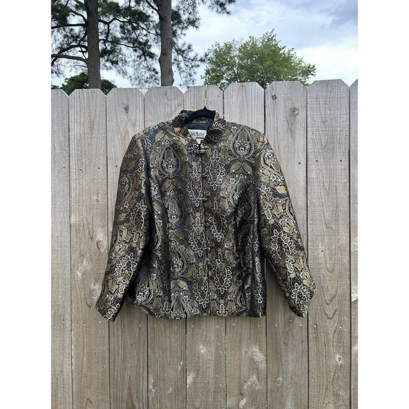 Vintage Sheri Martin Jacket Top Size 16W Black Gold Silver Buttons Whimsygoth - Picture 2 of 11